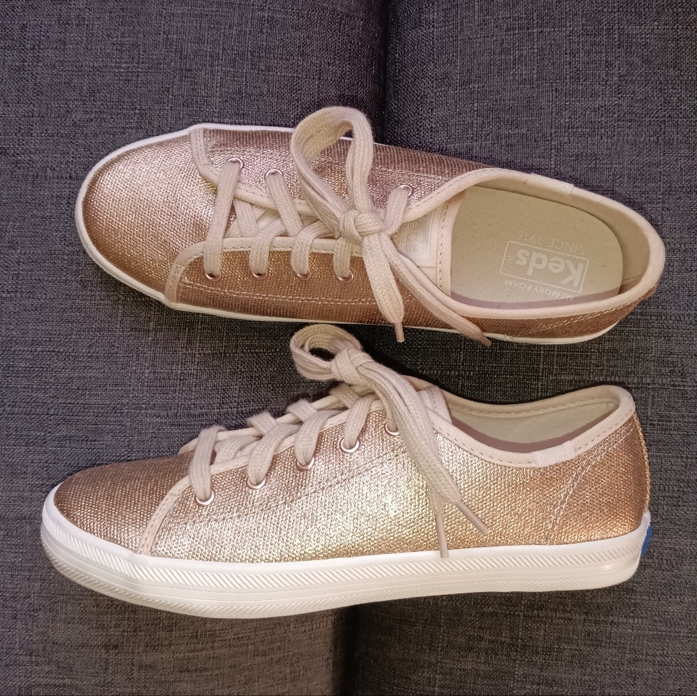 🆕Keds | Kickstart Rose Gold Coated Canvas Big Girls Sneakers Size 3.5 Youth